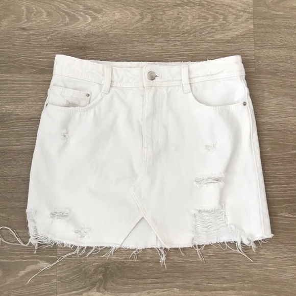 zara white denim skirt